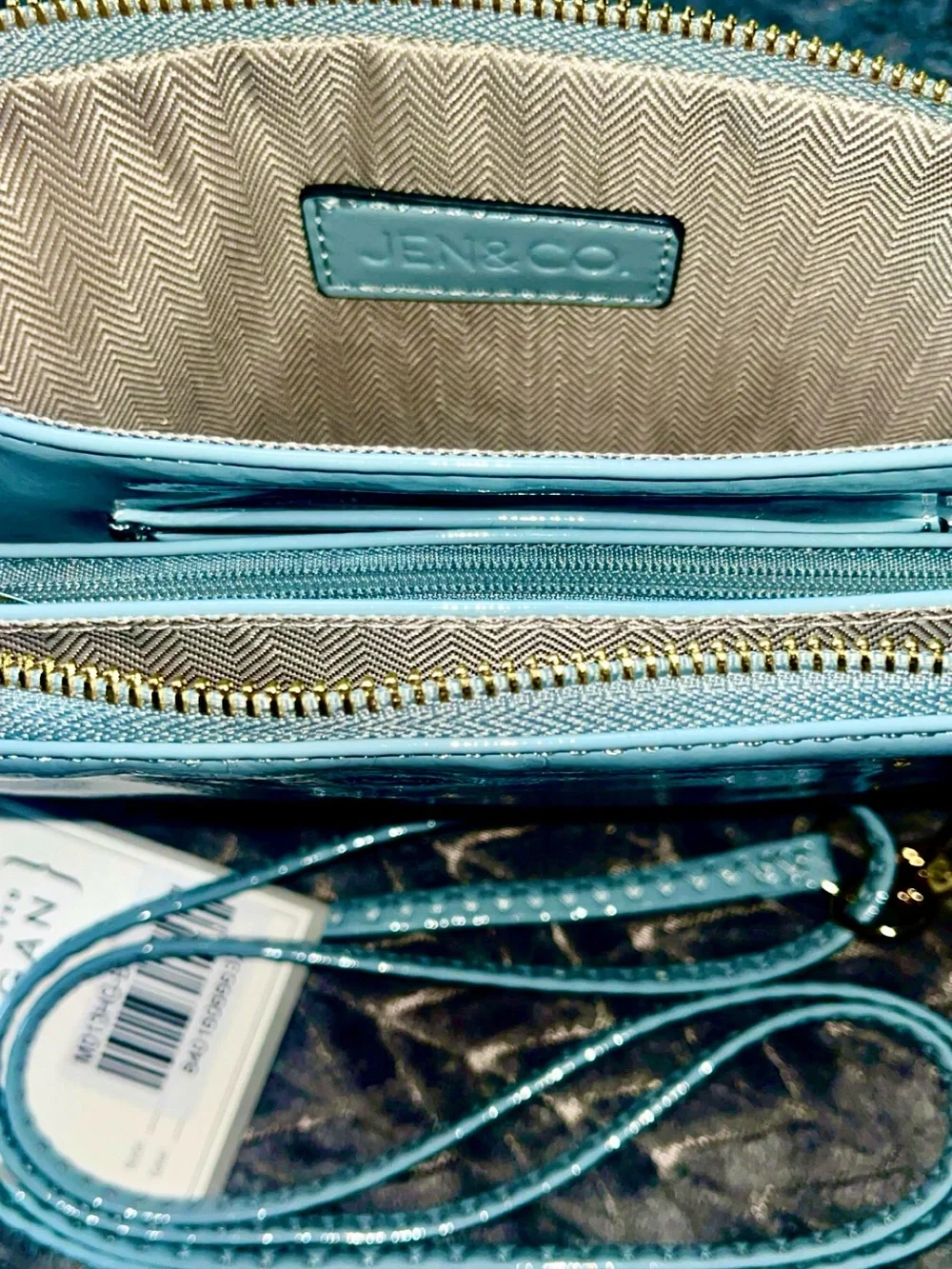 NWT Jen & CO. Vegan Light Blue Braided Adjustable Strap Crossbody Wristlet Bag